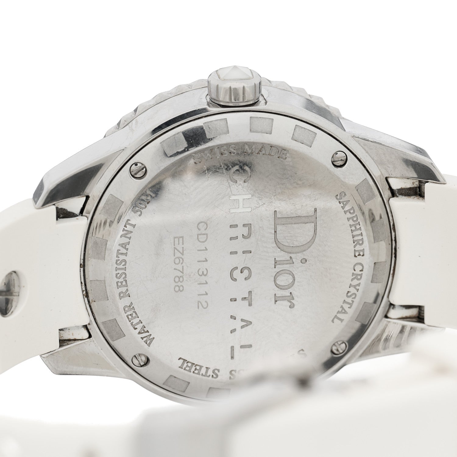 Christian Dior Stainless Steel Rubber Diamond Sapphire 33mm Christal Quartz Watch White 4 of 4