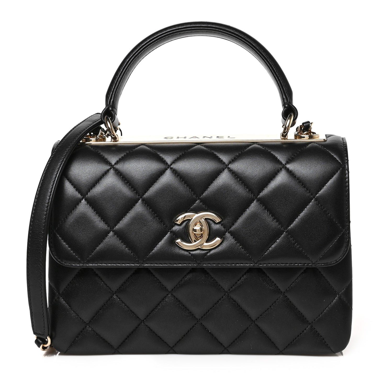 Lambskin Quilted Small Trendy CC Dual Handle Flap Bag Black