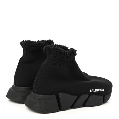Balenciaga Technical 3D Recycled Knit Fake Fur Womens Speed 2.0 Sneakers 39 Monocolor Black 4 of 8