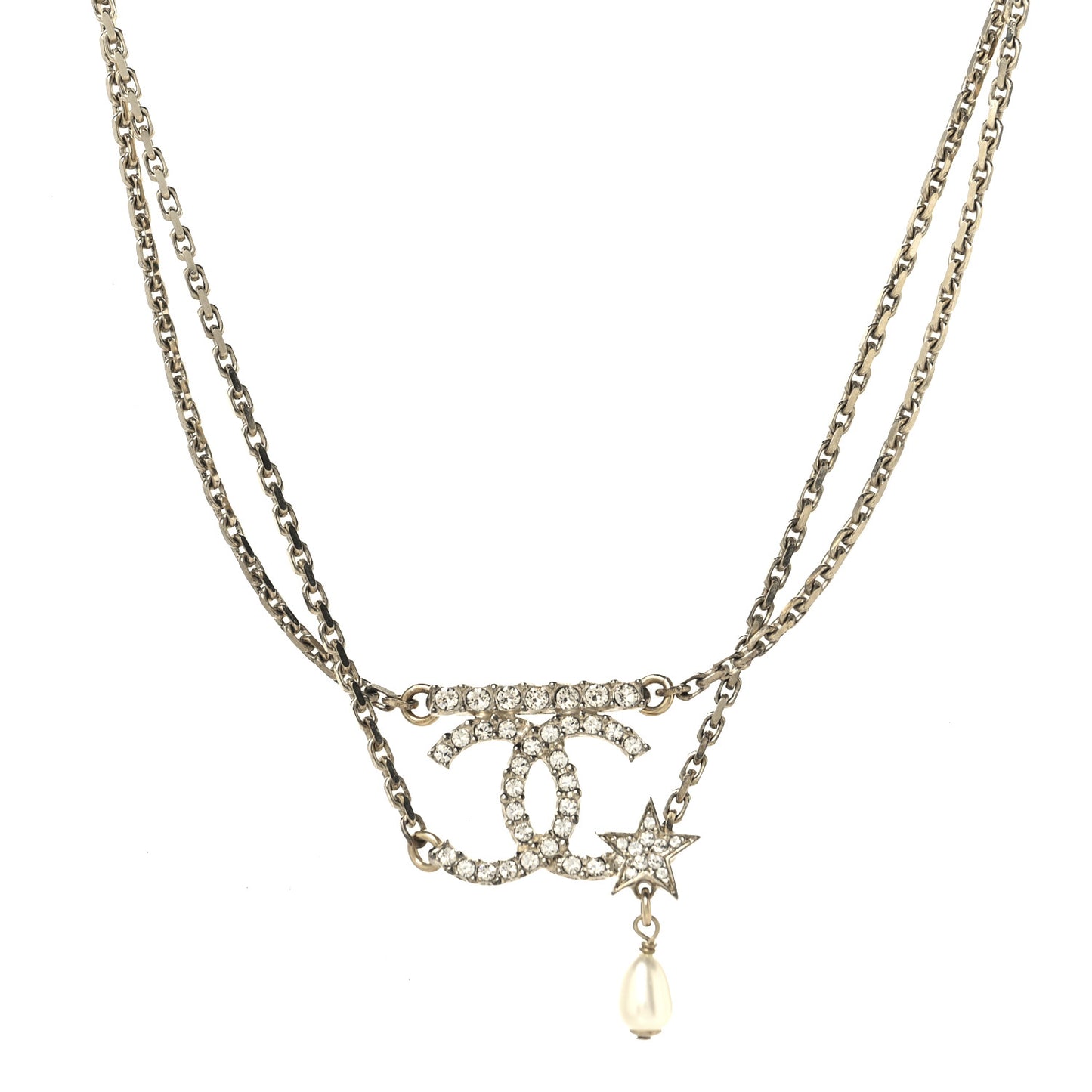 Pearl Crystal CC Star Choker Necklace Gold