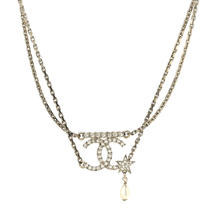 Chanel Pearl Crystal CC Star Choker Necklace Gold 1 of 4