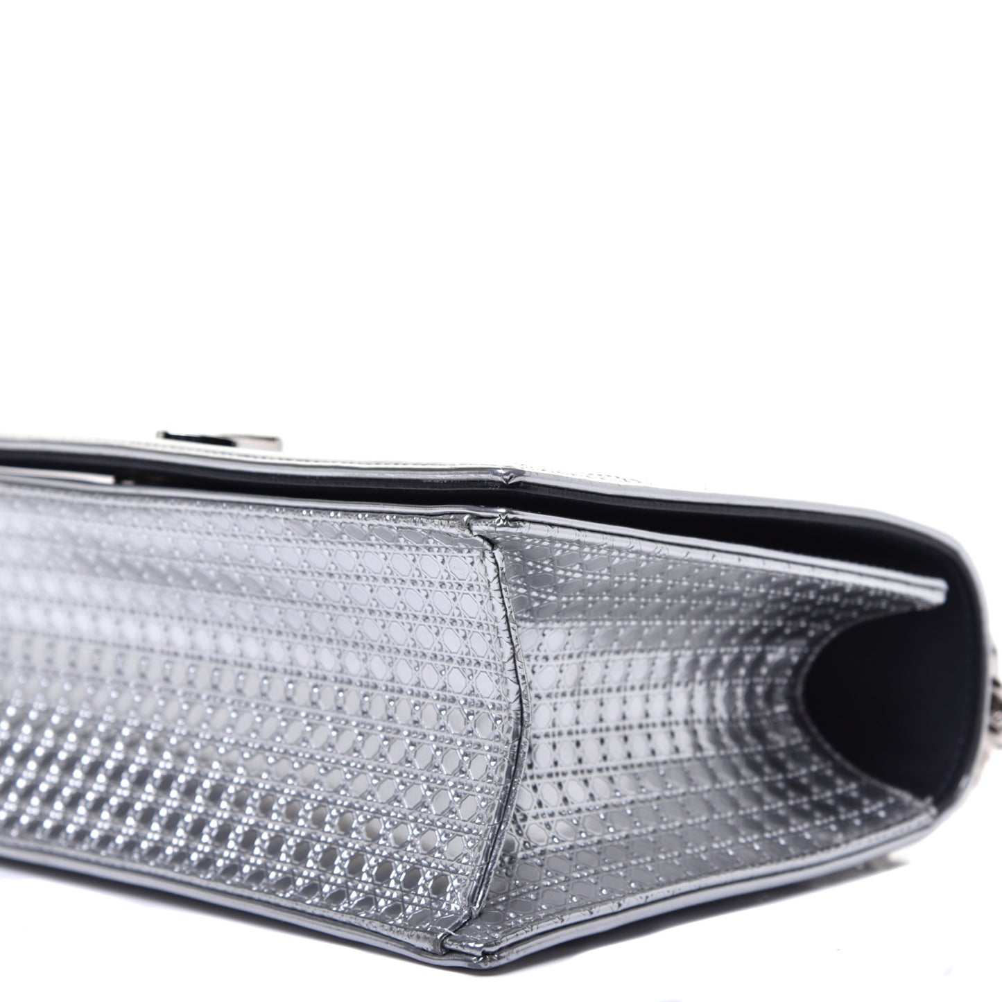 Metallic Patent Micro-Cannage Medium Diorama Flap Bag Silver