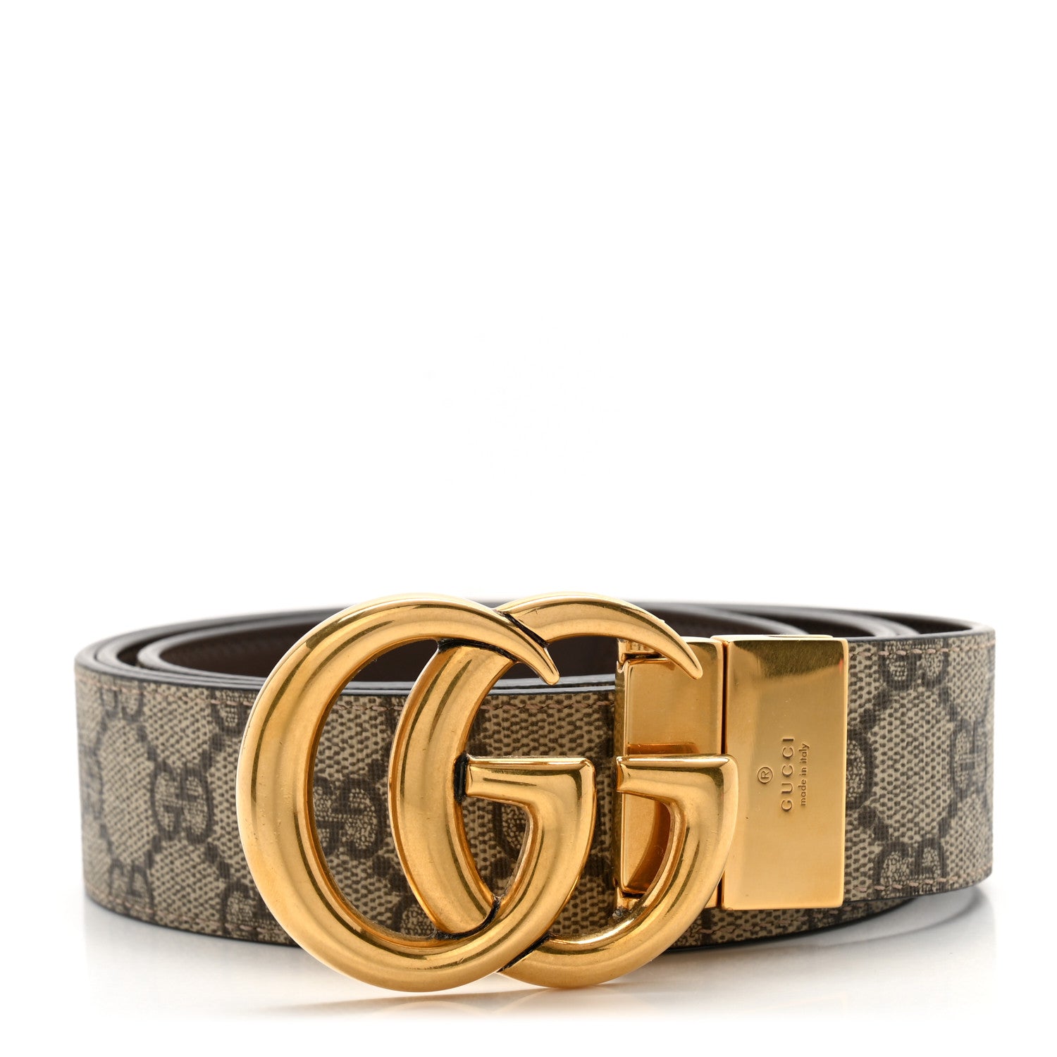 Gucci GG Supreme Monogram Plutone Calfskin Double G Reversible 37mm Belt 120 48 Beige Ebony New Acero 1 of 8