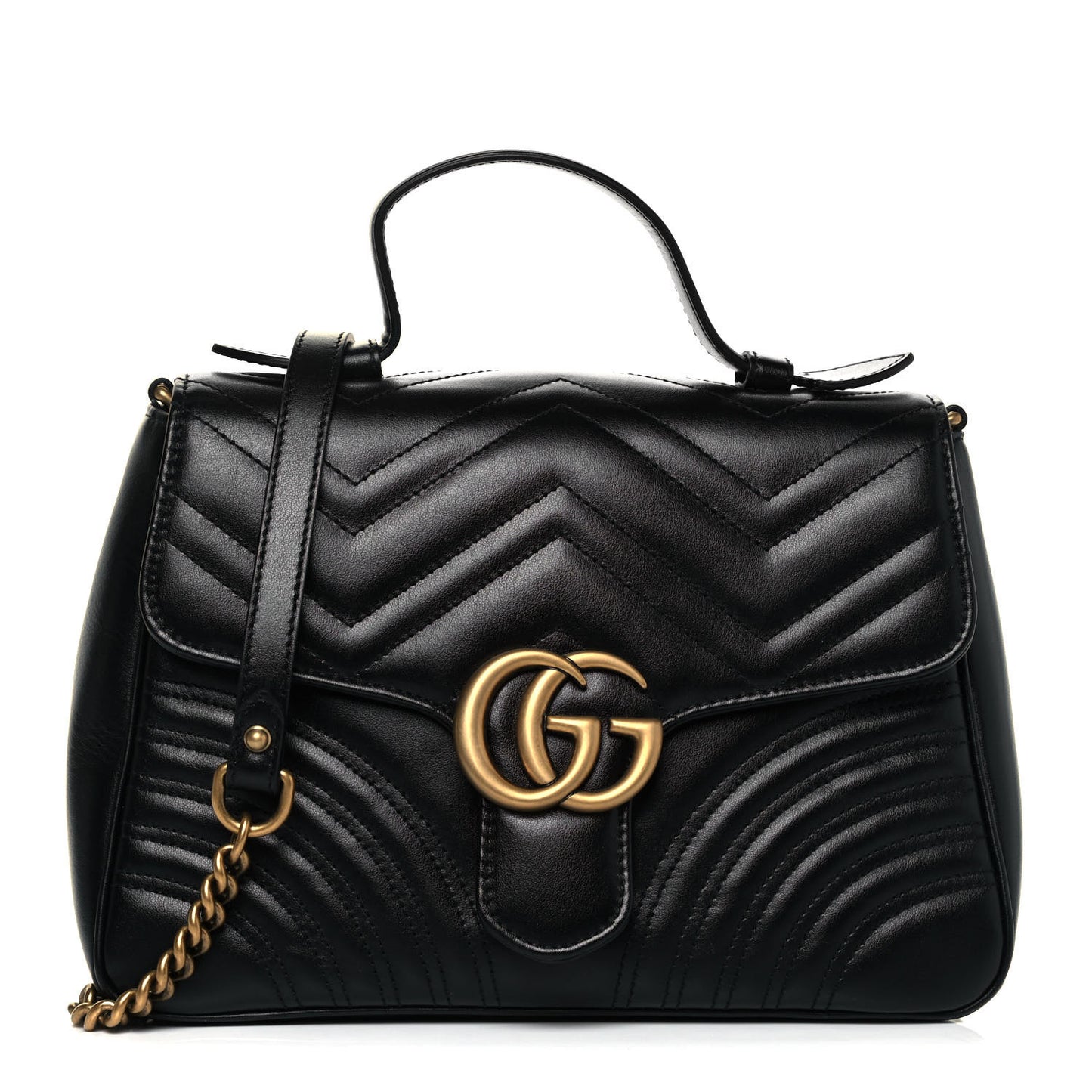 Calfskin Matelasse Small GG Marmont Top Handle Shoulder Bag Black
