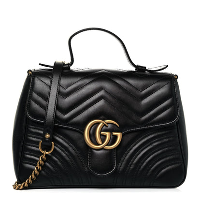 Gucci Calfskin Matelasse Small GG Marmont Top Handle Shoulder Bag Black 1 of 9