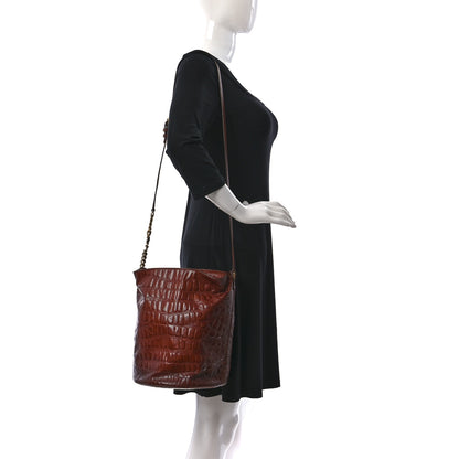 Saint Laurent Calfskin Crocodile Embossed Bucket Bag Vintage Brown 2 of 12