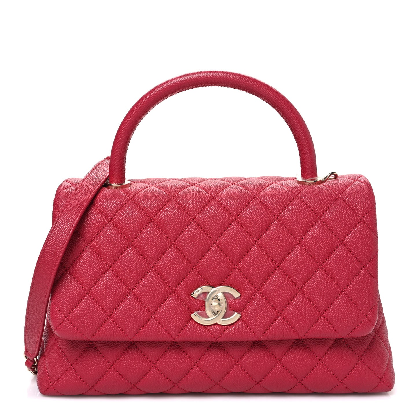 Caviar Quilted Small Coco Handle Flap Dark Pink