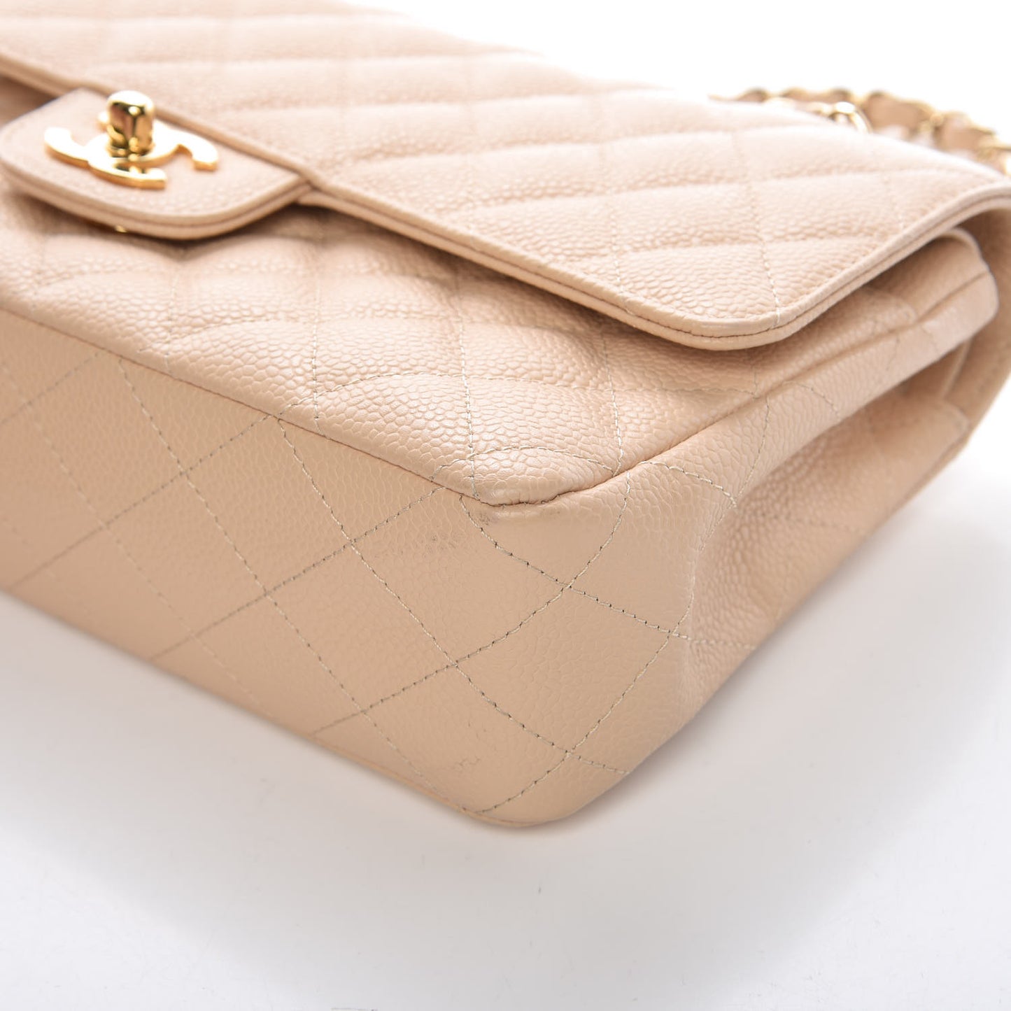 Caviar Quilted Medium Double Flap Beige Clair