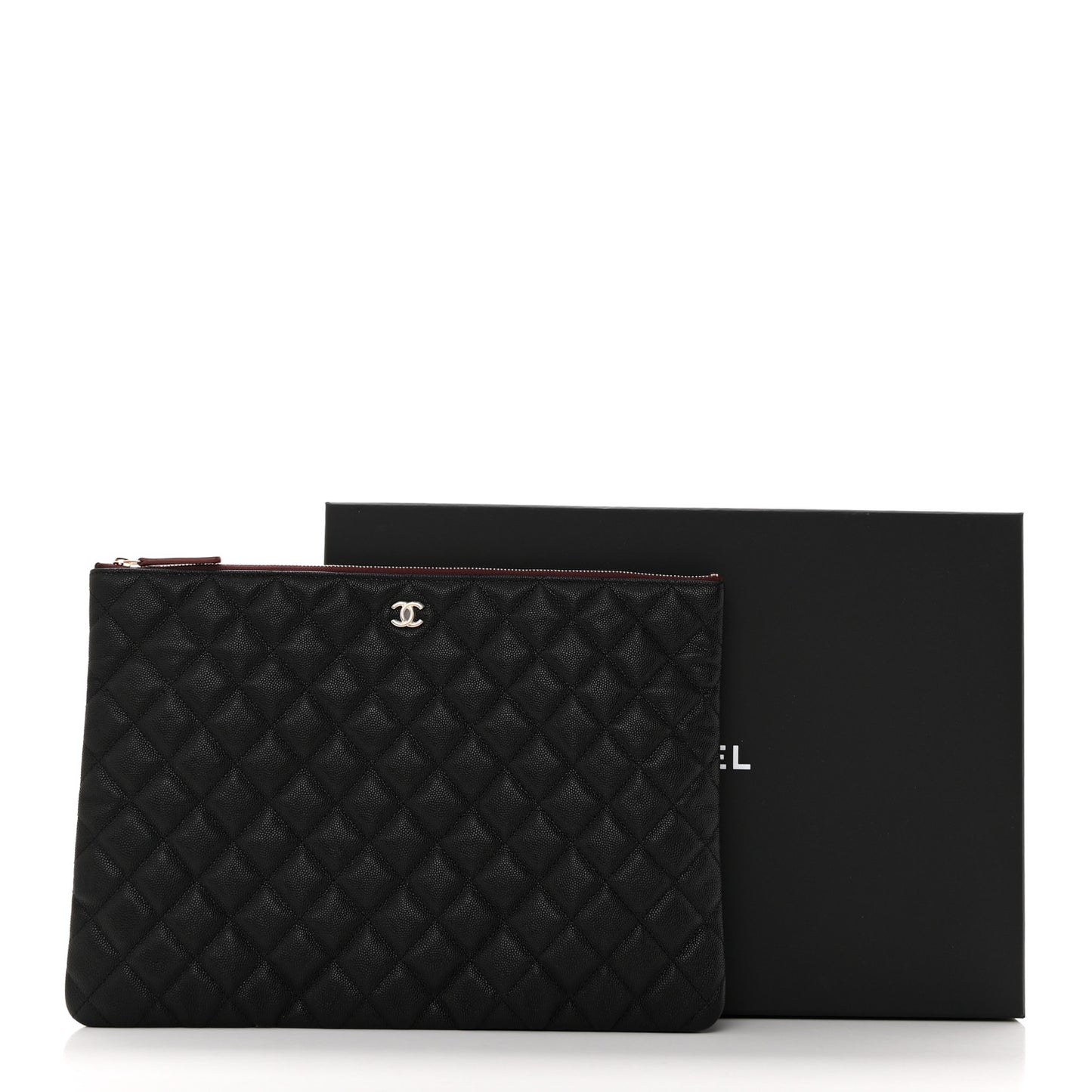 Iridescent Caviar Quilted Large Cosmetic Case Black