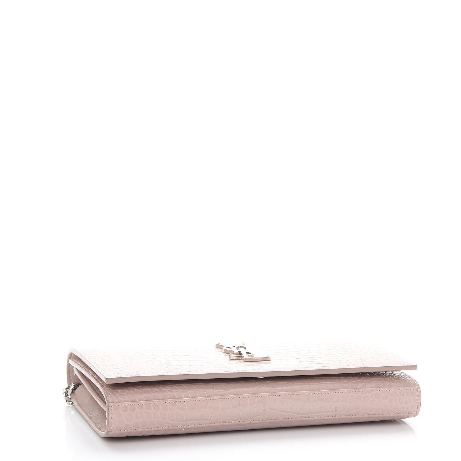 Saint Laurent Calfskin Crocodile Embossed Monogram Chain Wallet Rose Antic 4 of 11