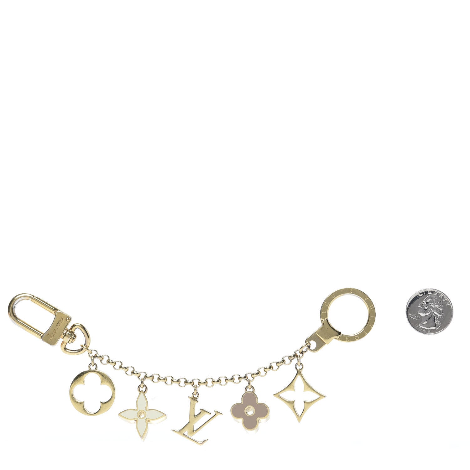 Louis Vuitton Brass Enamel Fleur De Monogram Bag Charm Chain Gold 2 of 7