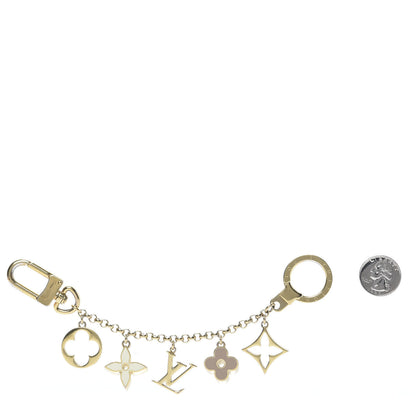 Louis Vuitton Brass Enamel Fleur De Monogram Bag Charm Chain Gold 2 of 7