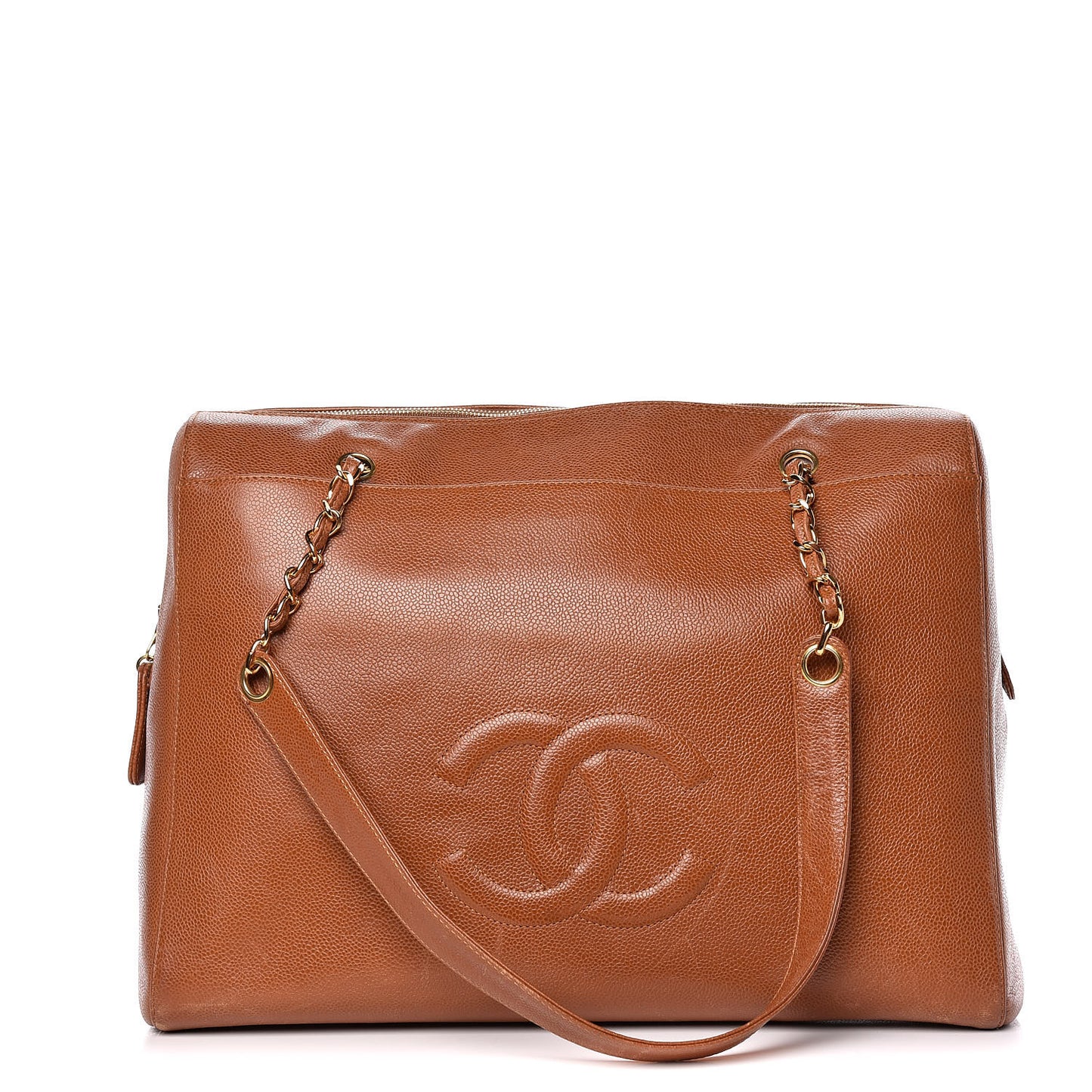 Caviar Large CC Shoulder Bag Light Brown