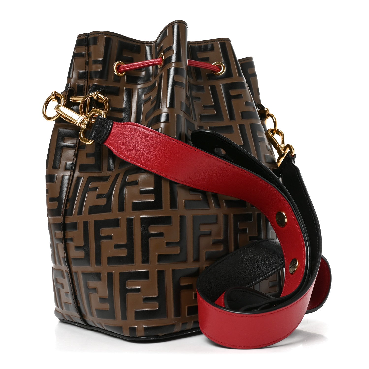 Fendi Vitello Grace F is Fendi Bi-Color FF 1974 Embossed Grande Mon Tresor Bucket Bag Maya Black Fragola 2 of 9