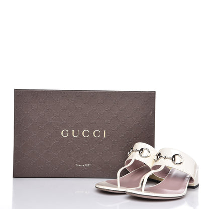 Gucci Vernice Crystal Horsebit Thong Sandals 37.5 Off White 12 of 12