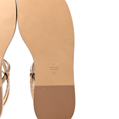 Fendi Metallic Nappa Fendi O'Lock Gladiator Flat Sandals 38 Argento Stagno Champagne 6 of 8