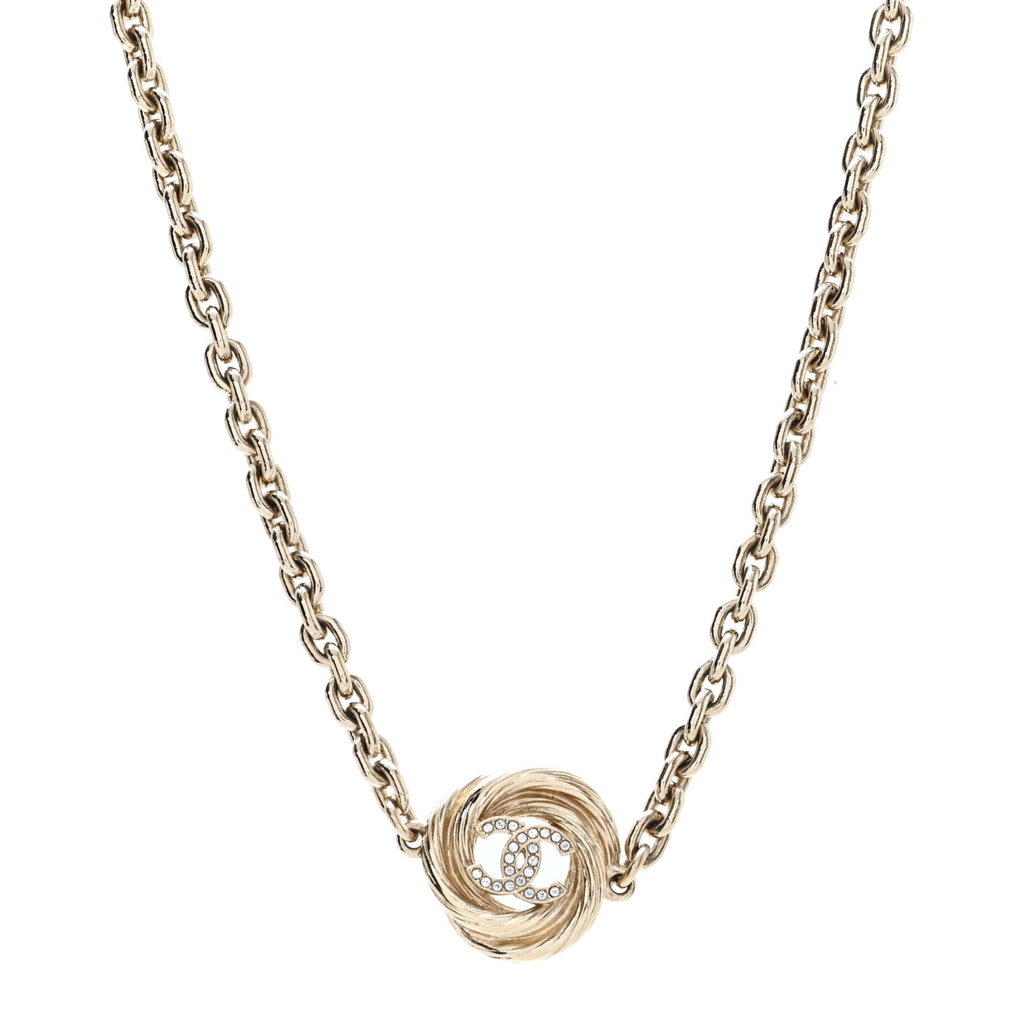 Metal Crystal CC Choker Necklace Light Gold