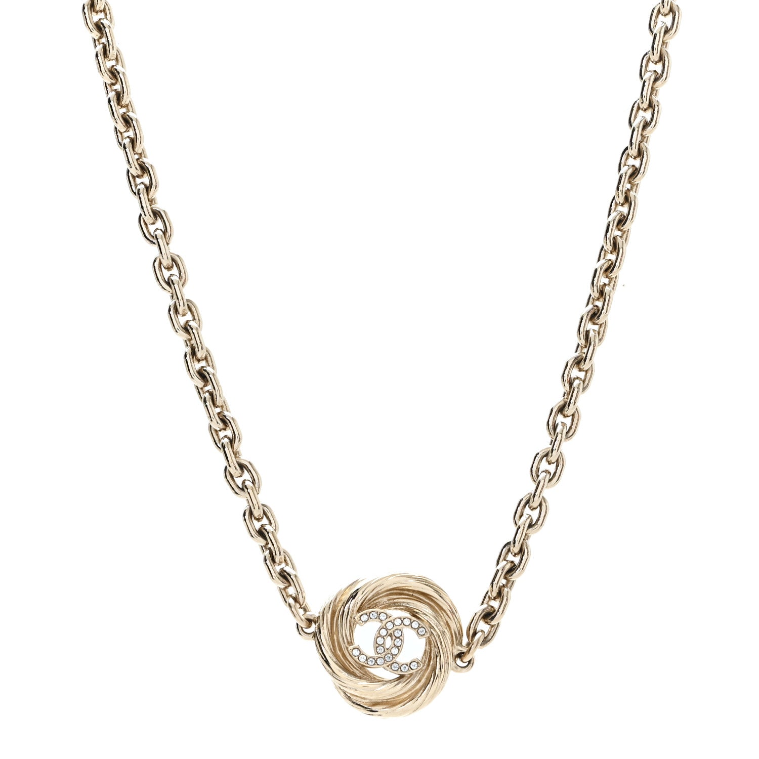 Chanel Metal Crystal CC Choker Necklace Light Gold 1 of 5