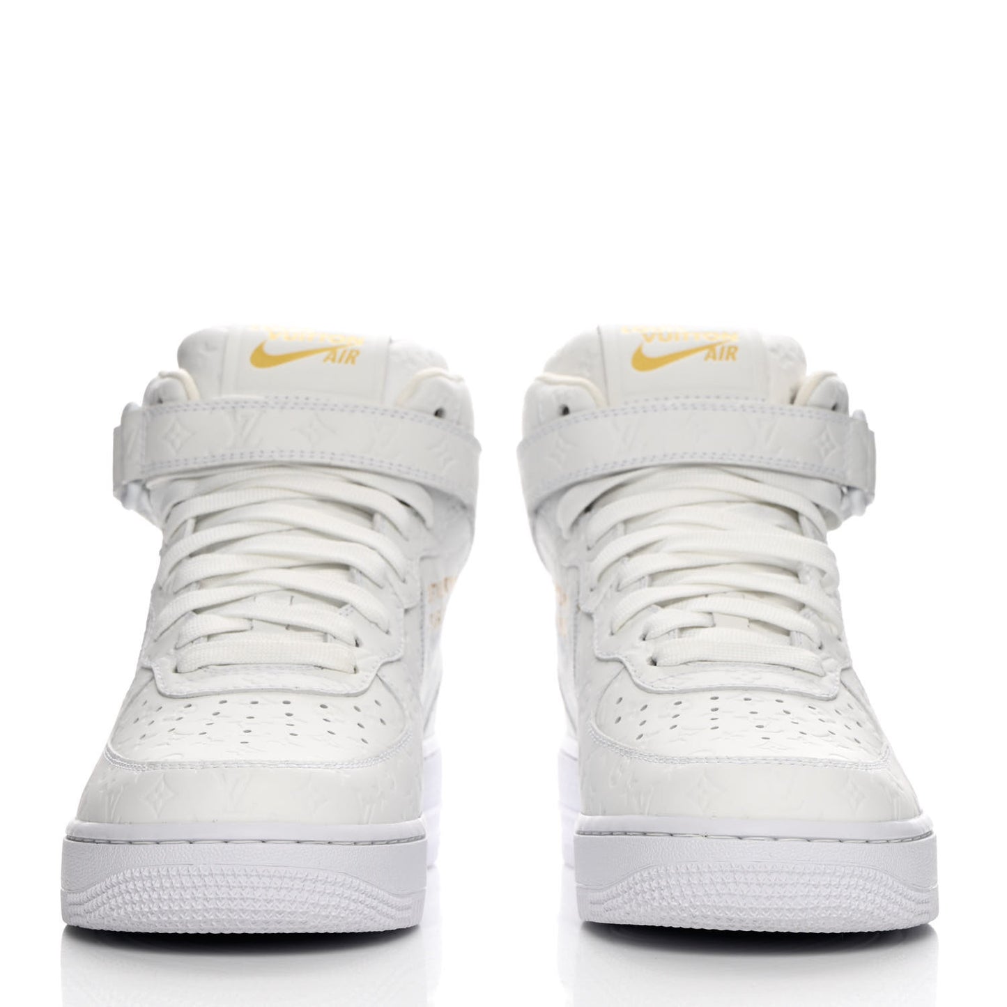 X NIKE AIR FORCE 1 Calfskin Monogram Mid Sneakers 7 White