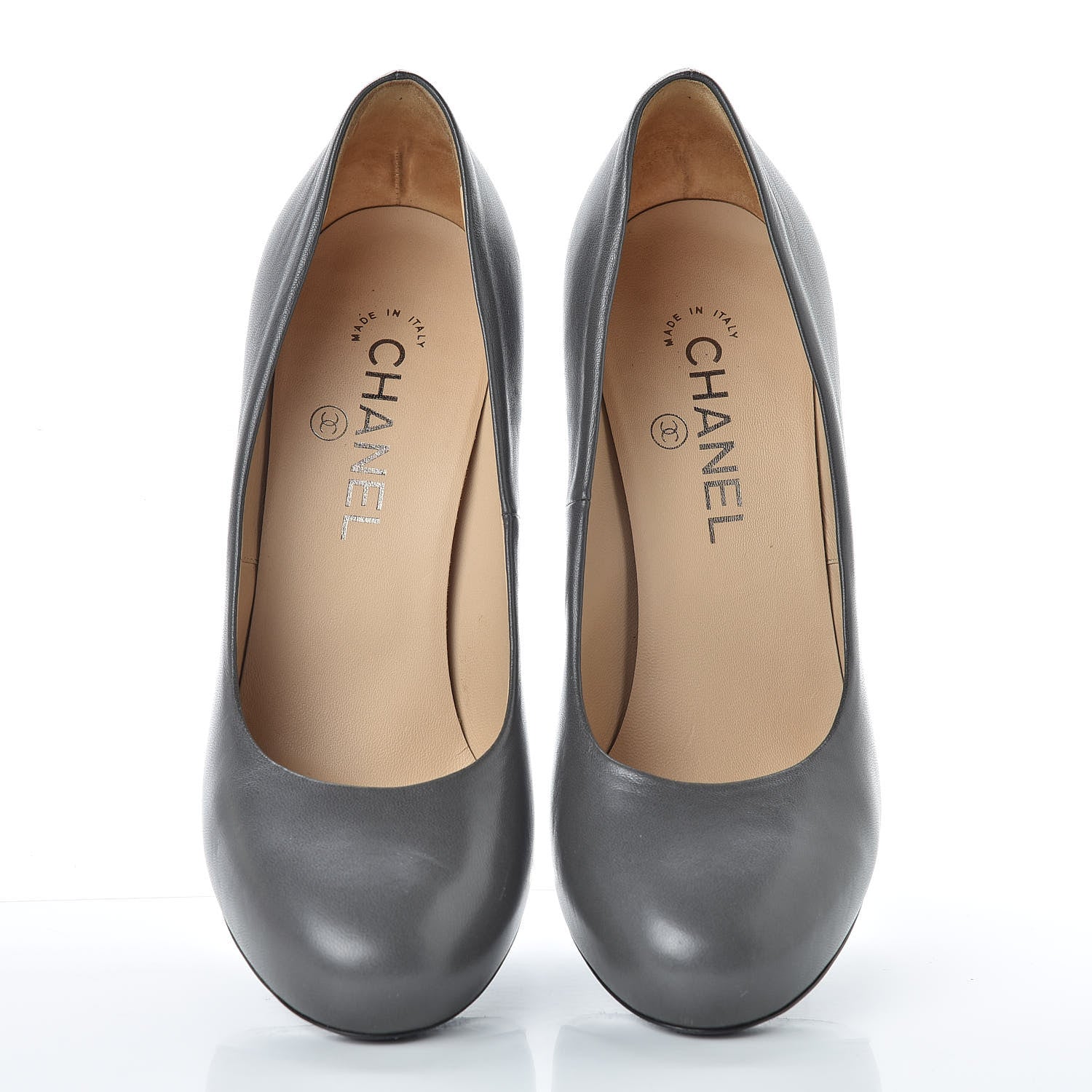 Chanel Lambskin CC Round Toe Pumps 38.5 Grey 5 of 11