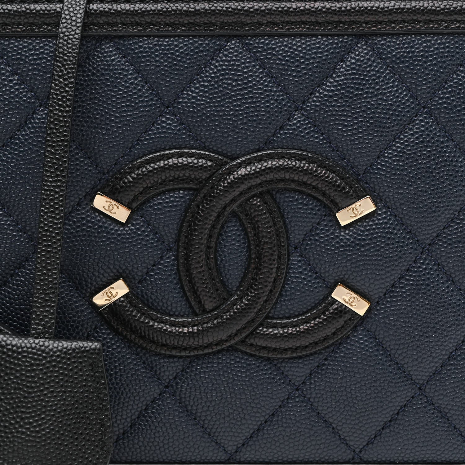 Chanel Caviar Quilted Small CC Filigree Vanity Case Navy Black 8 of 12