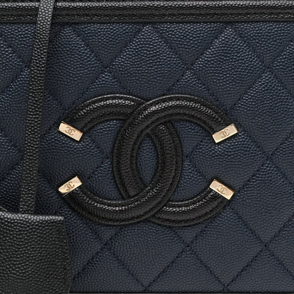 Chanel Caviar Quilted Small CC Filigree Vanity Case Navy Black 8 of 12