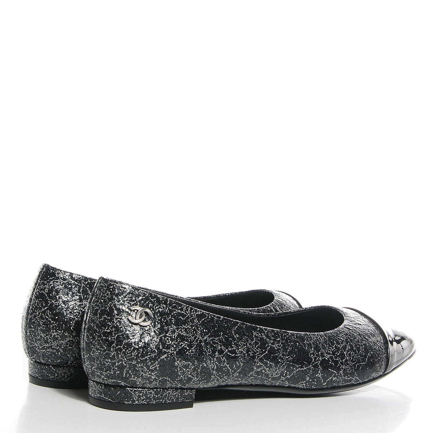 Chanel Metallic Crinkled Calfskin Pointed Toe Ballerina Flats 39 Dark Grey 4 of 6