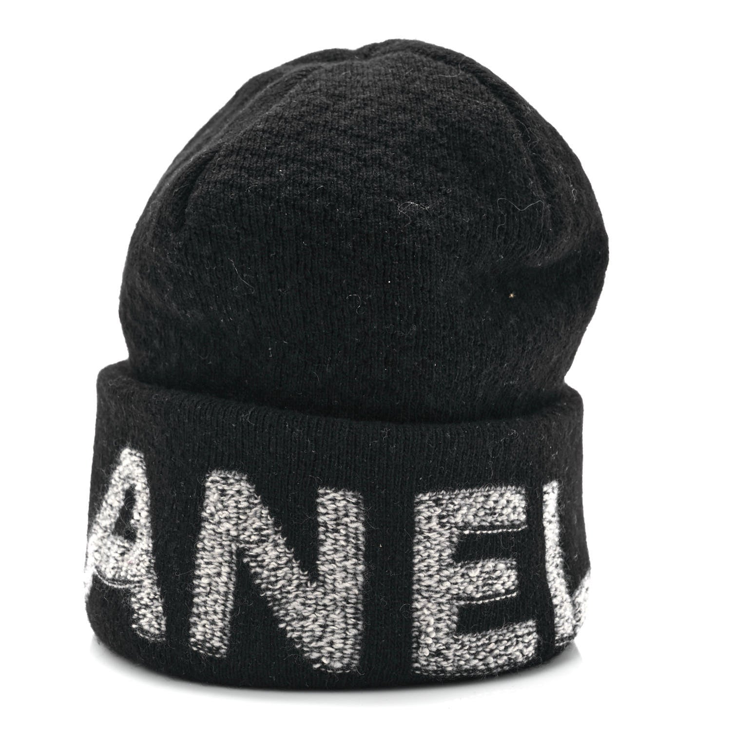 Chanel Wool Cashmere Logo Beanie Hat Black Light Grey 3 of 8