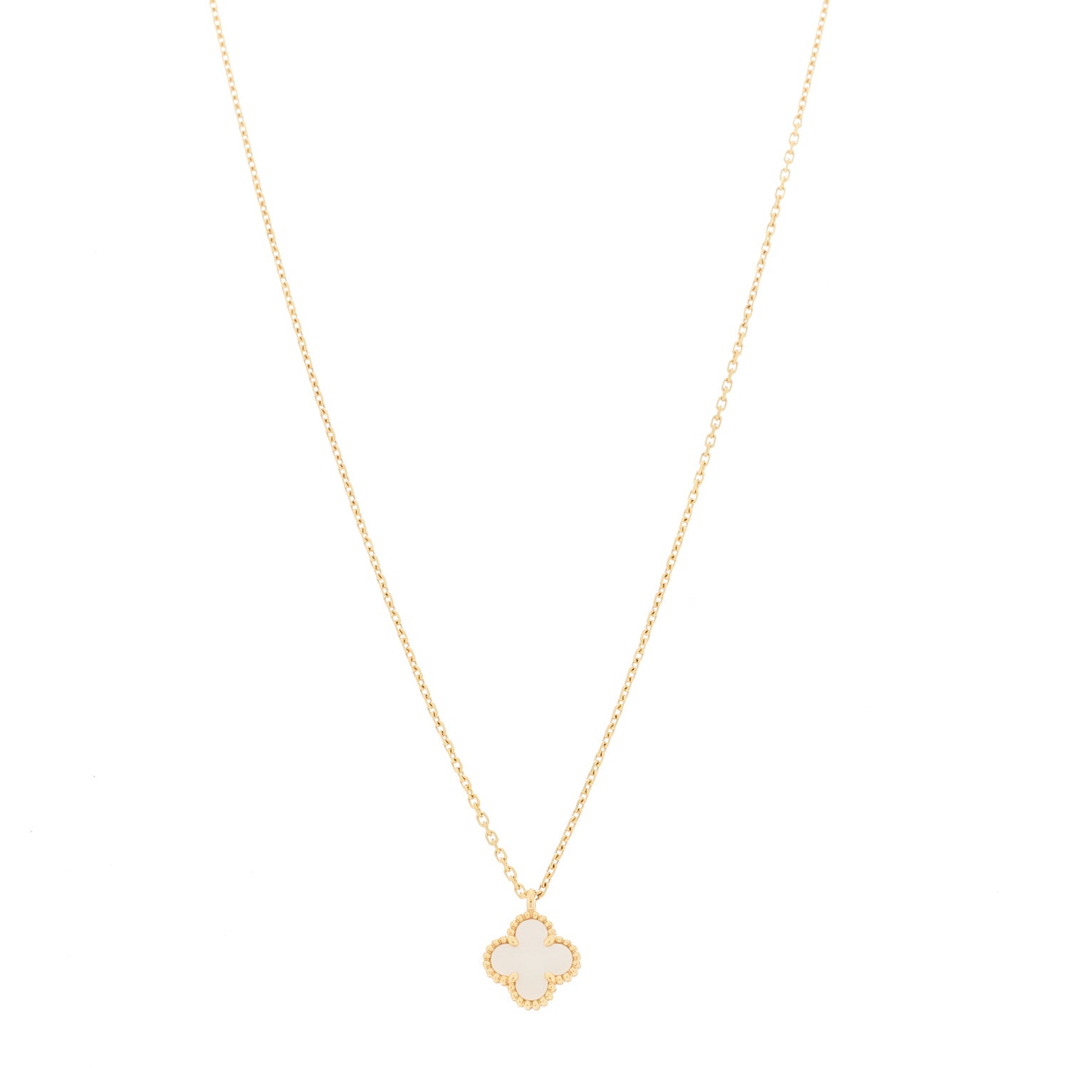 Van Cleef & Arpels 18K Yellow Gold Mother of Pearl Sweet Alhambra Pendant Necklace 1 of 6