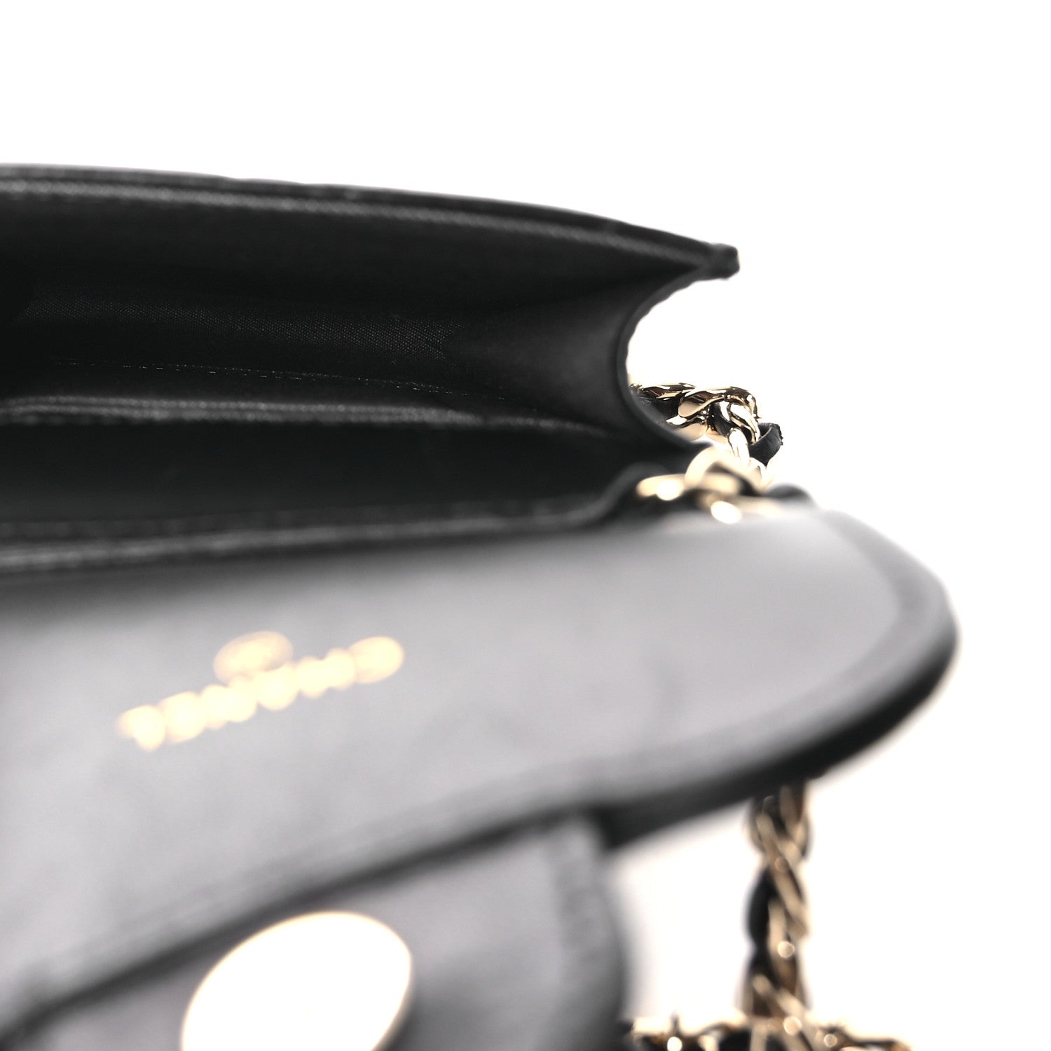 Chanel Lambskin Quilted Lacquered Chain Phone Holder With Chain Black 4 of 11