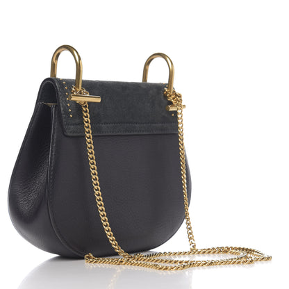 Chloe Suede Smooth Calfskin Studded Mini Drew Shoulder Bag Full Blue 2 of 8