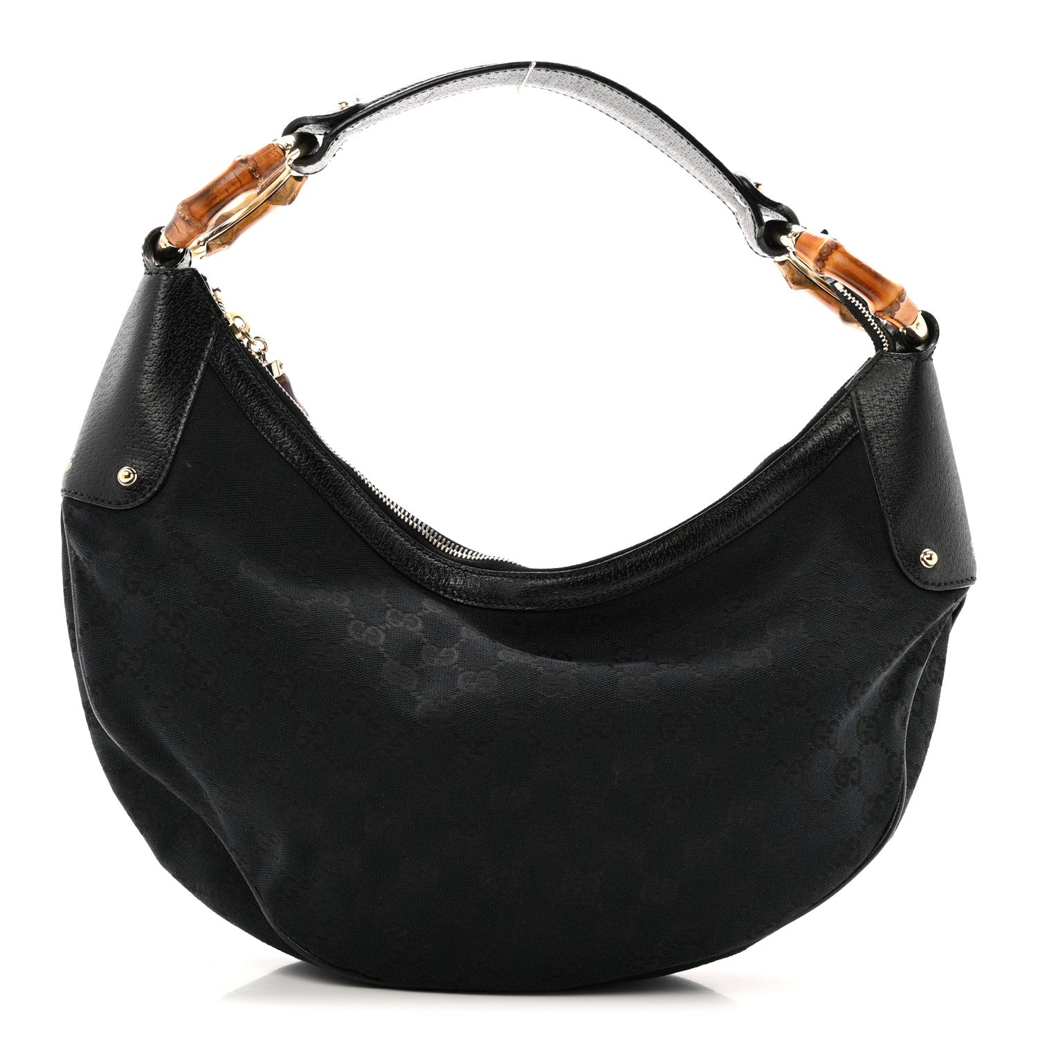 Gucci Monogram Half Moon Bamboo Ring Hobo Black 1 of 12