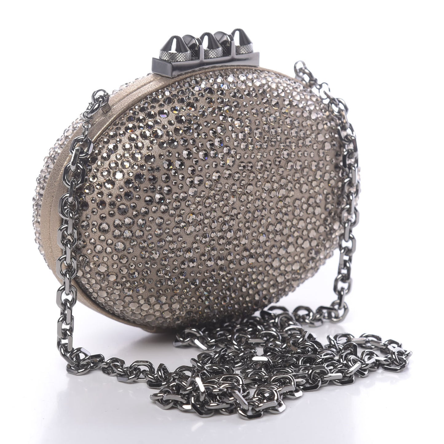Metallic Suede Burma Strass Mina Chain Clutch Lichen