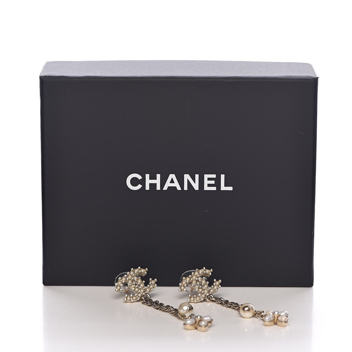 Pearl Crystal CC Flower Drop Earrings Silver White