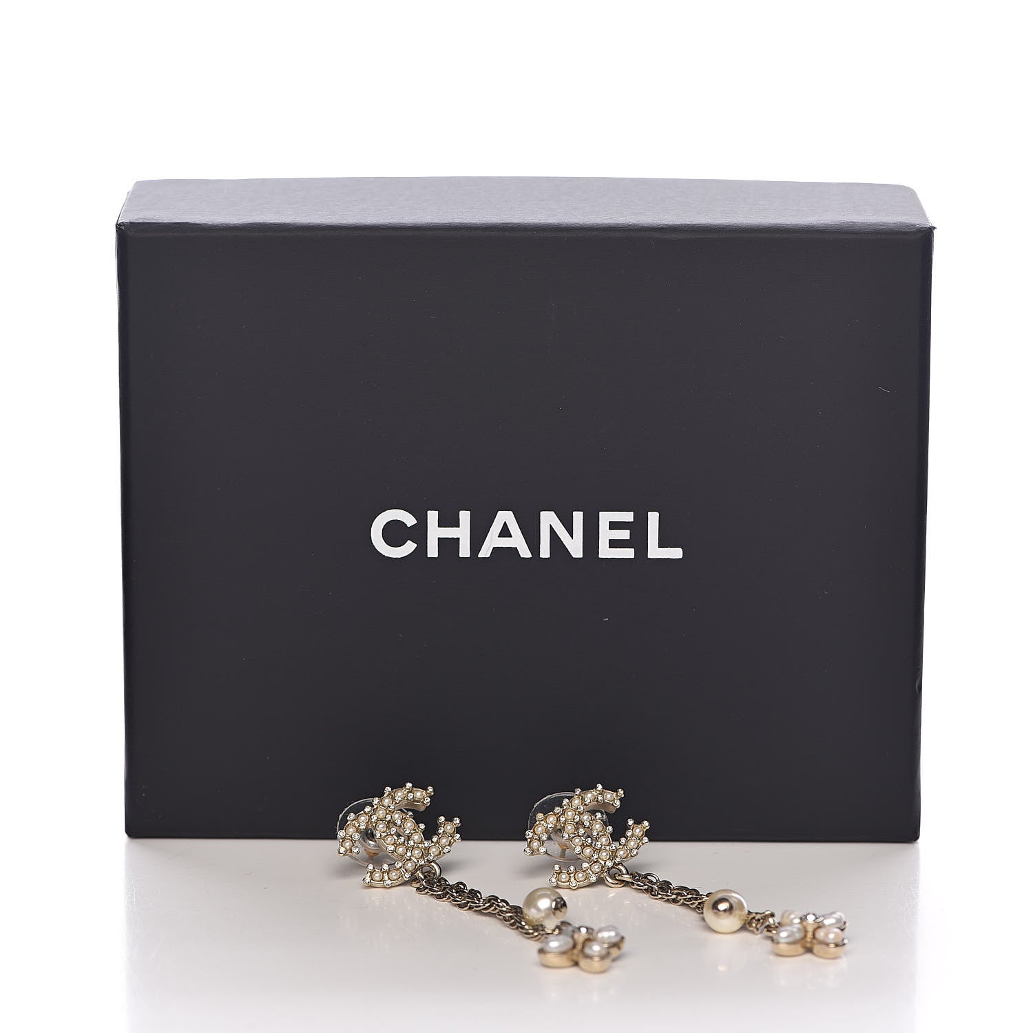 Chanel Pearl Crystal CC Flower Drop Earrings Silver White 5 of 5