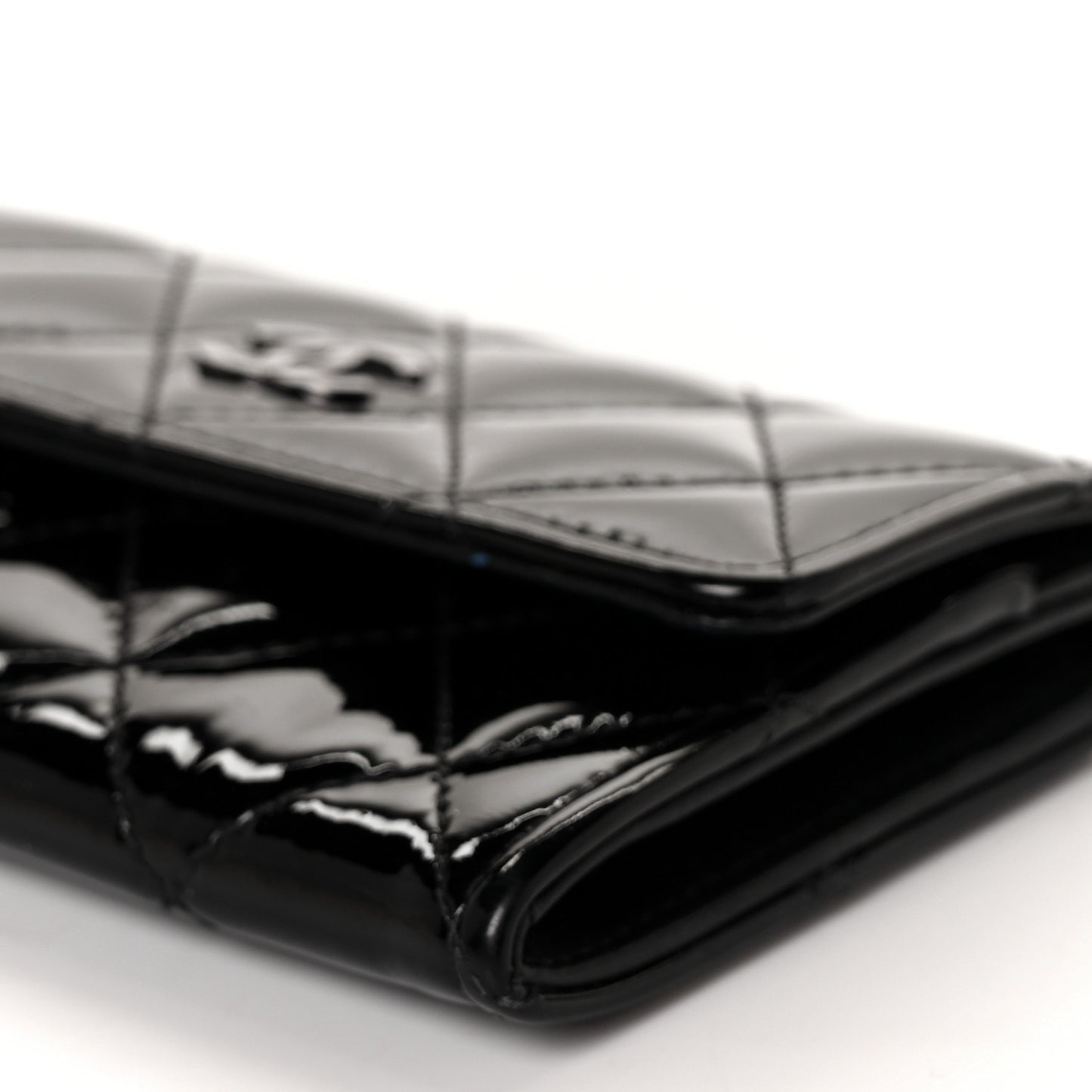 Patent Quilted Flap Card Holder Black