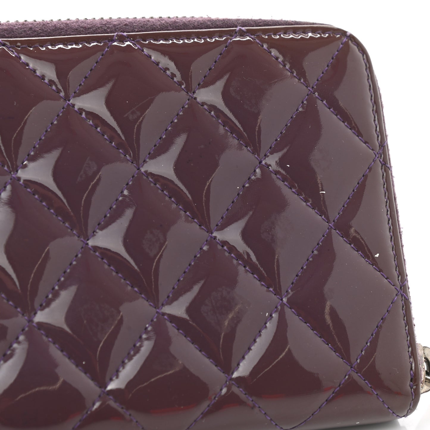 Patent Quilted Brilliant Zip Around Wallet Purple