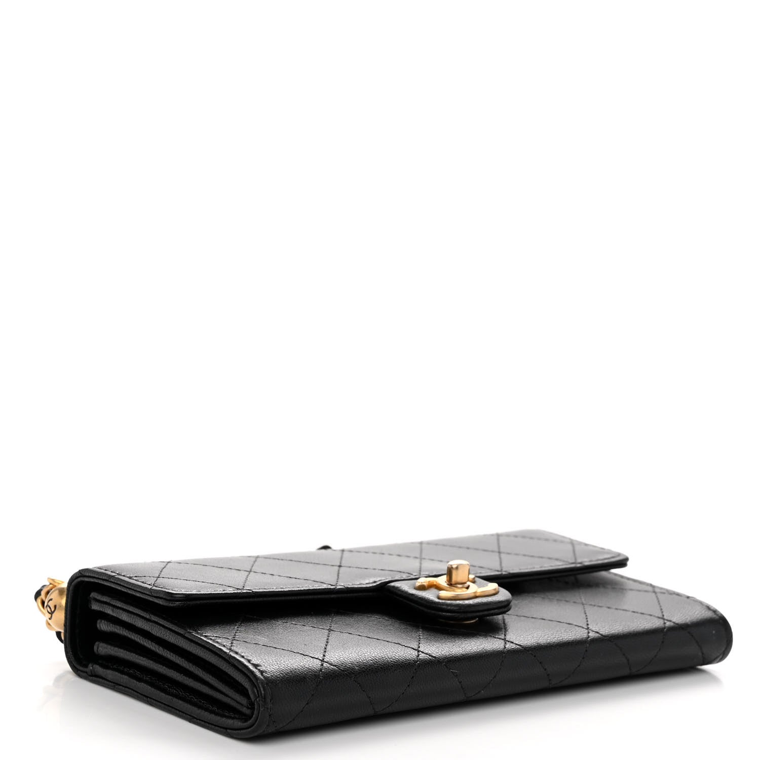 Chanel Goatskin Quilted Chic Pearls Clutch With Chain Black 4 of 12
