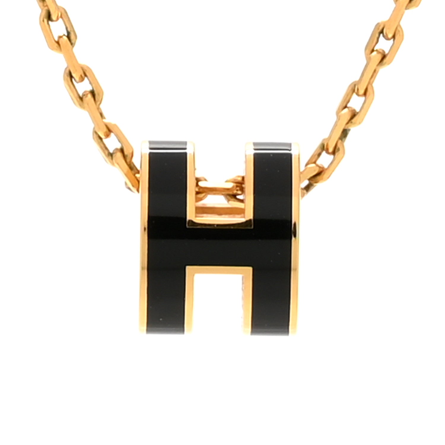 Hermes Lacquered Gold Mini Pop H Pendant Necklace Black 4 of 7