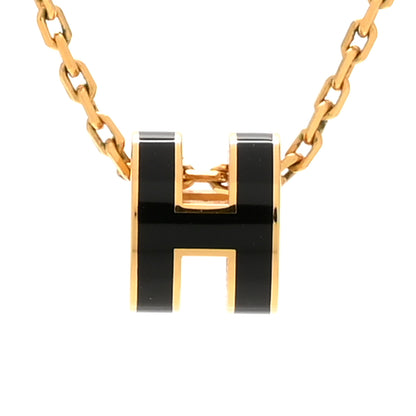 Hermes Lacquered Gold Mini Pop H Pendant Necklace Black 4 of 7
