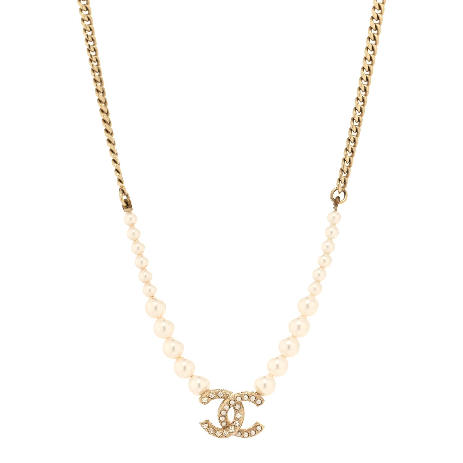 Chanel Pearl Crystal CC Short Necklace Gold 1 of 4