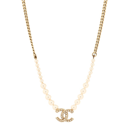 Chanel Pearl Crystal CC Short Necklace Gold 1 of 4
