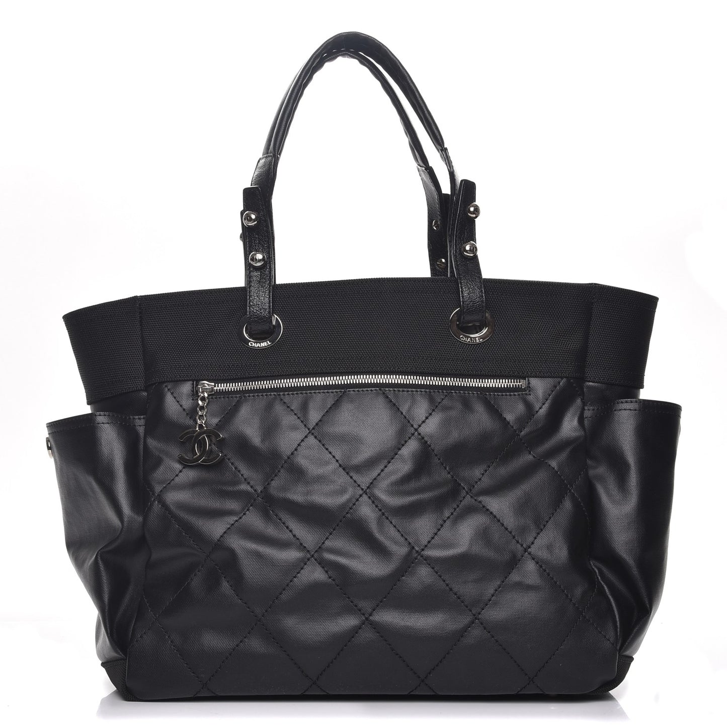 Coated Canvas Large Paris Biarritz Tote Black
