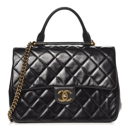 Chanel Calfskin Quilted Large Gold Bar Top Handle Flap Black 1 of 8