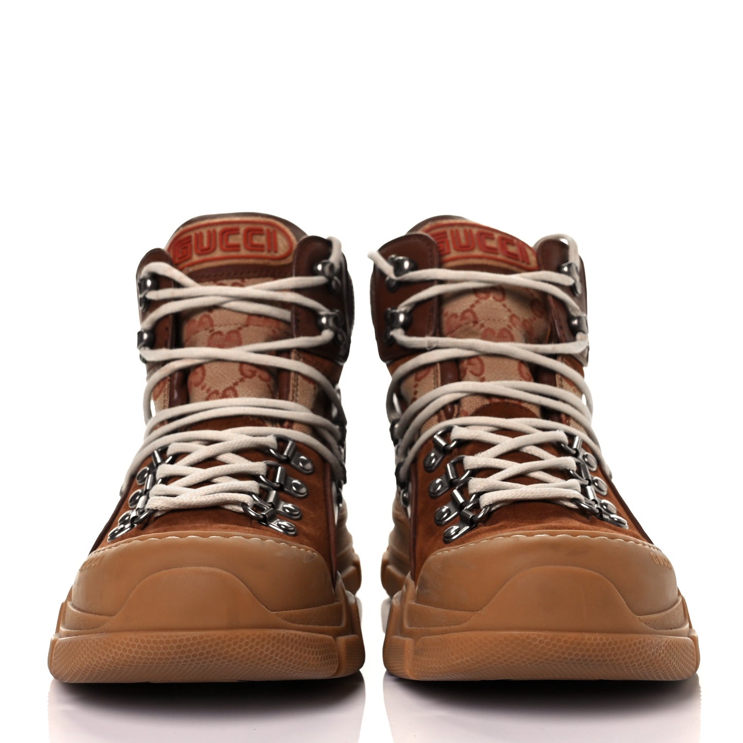 X SEGA Suede Calfskin GG Monogram Womens Flashtrek High-Top Sneakers 40 New Cuir Beige Ruggine