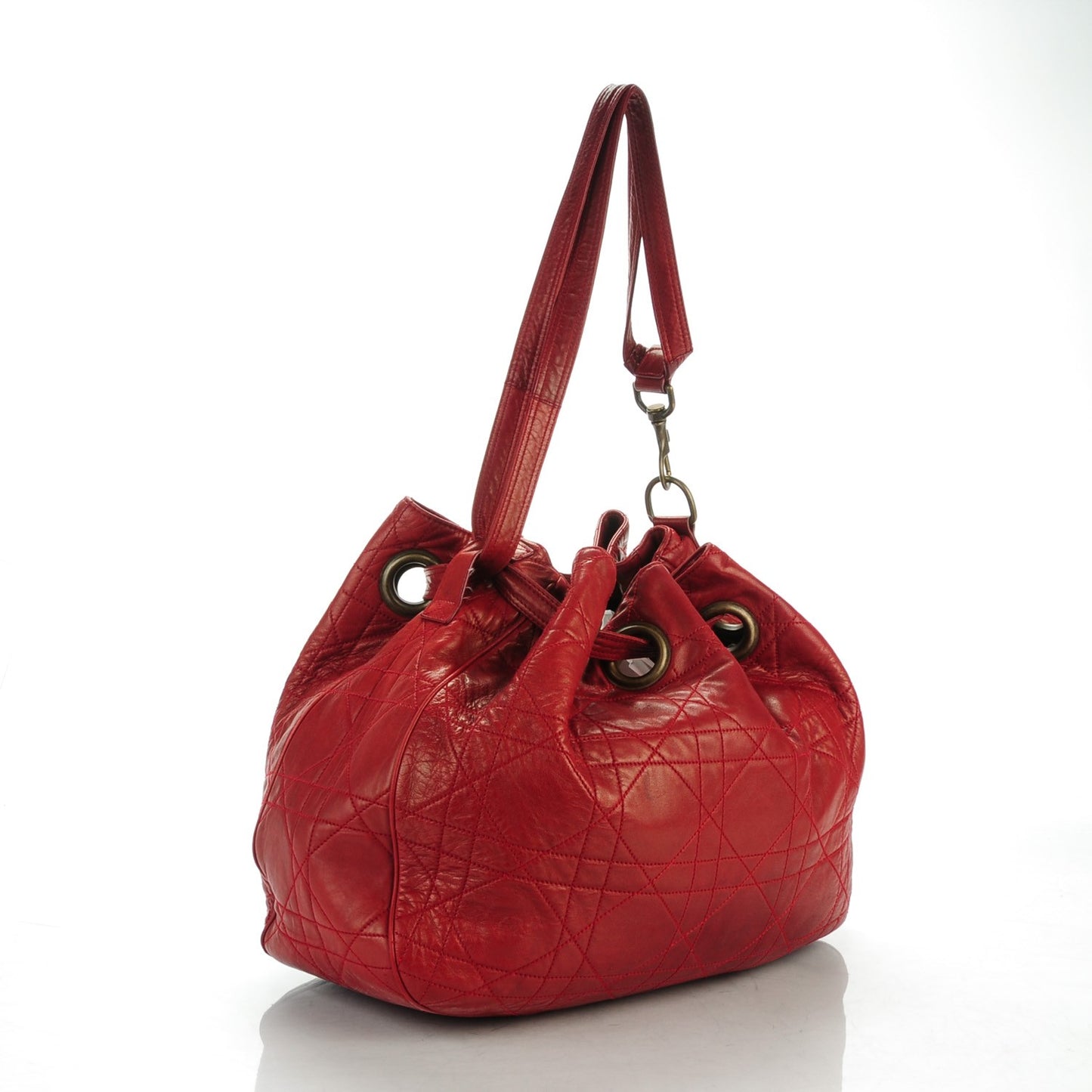 Lambskin Cannage Drawstring Bag Red
