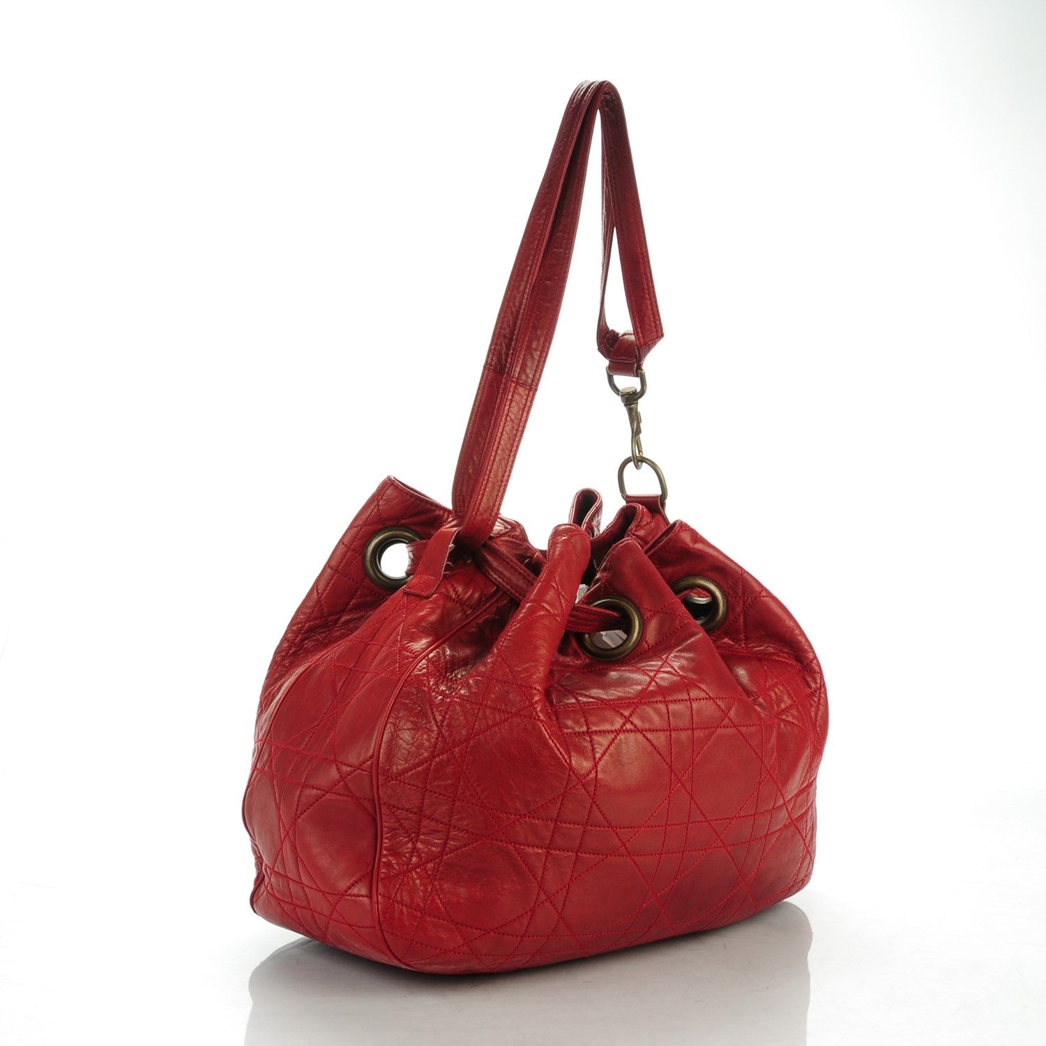Christian Dior Lambskin Cannage Drawstring Bag Red 3 of 7
