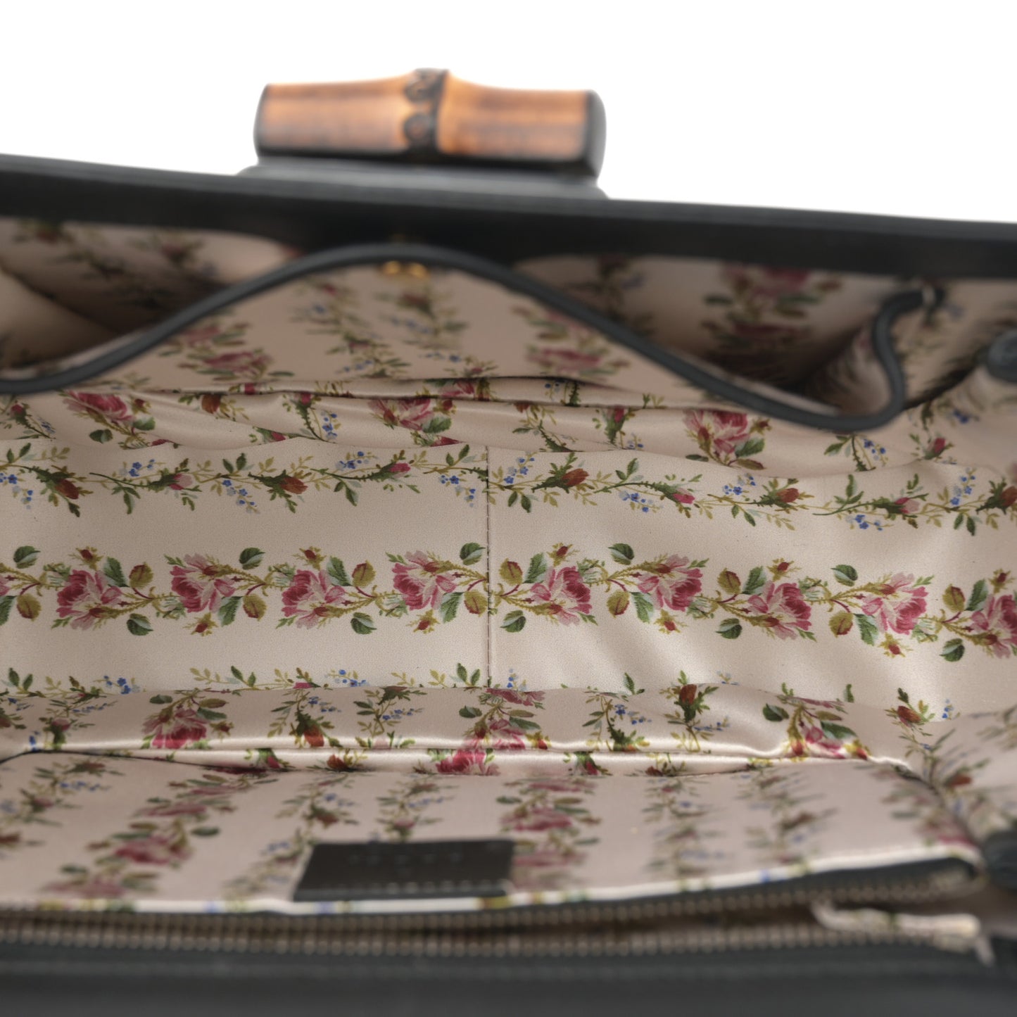 Calfskin Frame Print Bamboo Top Handle Bag Black