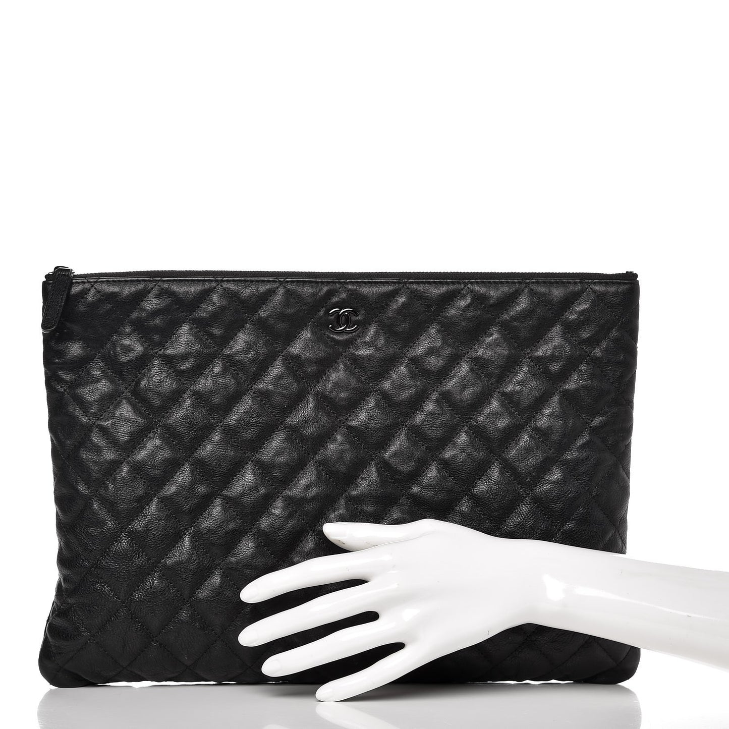 Crumpled Calfskin Quilted Large Cosmetic Case So Black