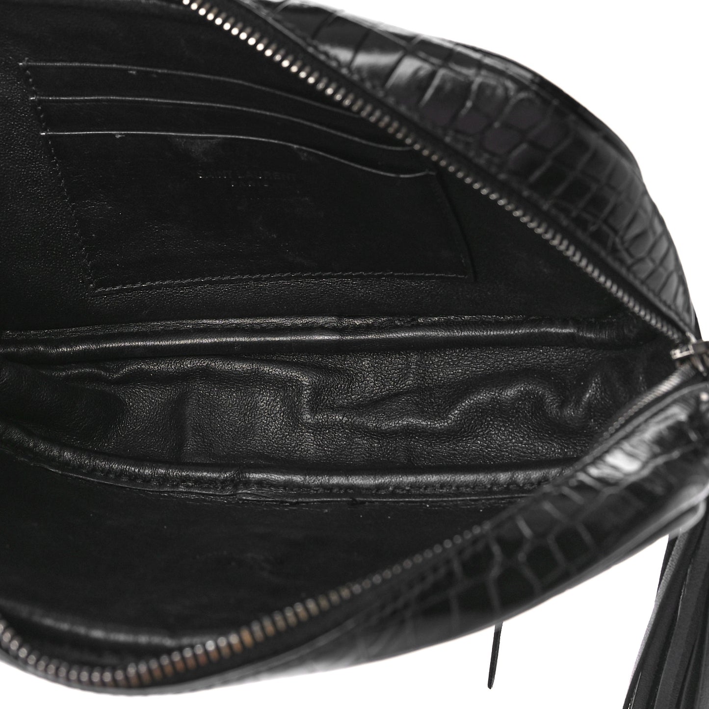 Calfskin Crocodile Embossed Monogram Mini Lou Camera Bag Black